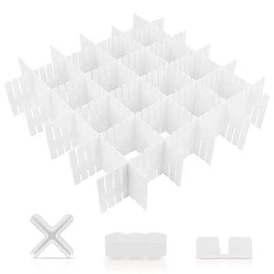 Afbeelding van KEWUZY ladeverdeler, 16 stuks ladeverdeler organizer, lade inzet met vast beslag voor kast, ondergoed, sokken, doe het zelf, wit