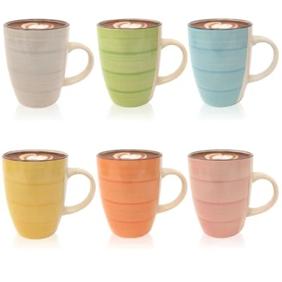 Afbeelding van COM FOUR® 4x keramische koffiemok in modern design koffiekan voor koude en warme dranken 260 ml (04 stuks blauw/groen/roze/beige)