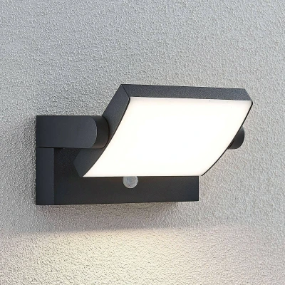 Afbeelding van Lindby Wandlampen buiten 1licht aluminium, kunststof H: 10.5 cm donkergrijs, wit gesatineerd Inclusief lichtbron