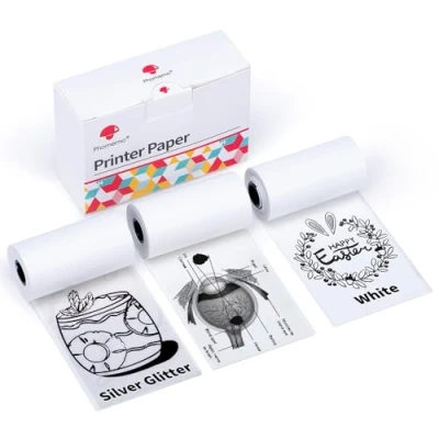Afbeelding van Phomemo M02/M02Pro/M02S/M03/M03AS/M04S/M04AS printerpapier, thermisch papier, gemengde set van transparant/zilveren glitter/wit zelfklevend etiket, 3 rollen