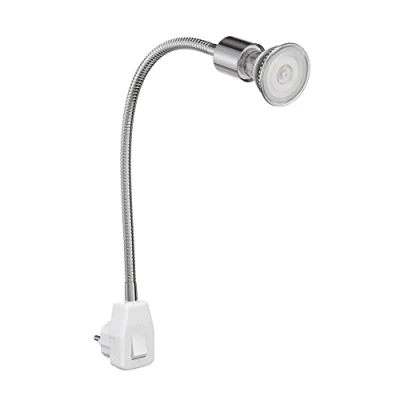 Afbeelding van ledscom.de Stopcontactlamp LESCH Leeslamp Zwanenhals schakelaar chroom + GU10 LED, PAR16, warm wit, 6.05W, 374lm, 70, 3 traps dimmer