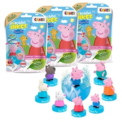 Afbeelding van Inkee Surprise Peppa Pig badbruisballen voor kinderen, met verrassing, speelgoed in de badkuip, aardbeiengeur
