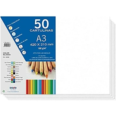 Afbeelding van Dohe A3 karton, wit, voor knutselwerk en bedrukking, 21 x 29,7 cm, 180 g/m², kantoormateriaal, 50 stuks