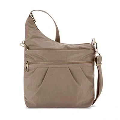 Afbeelding van Travelon Dames Anti diefstal Signature 3 Compartiment Crossbody Cross Body Bag, One Size, Sable, 13.75 x 11.5 3, Handtekening
