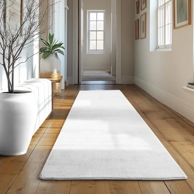Afbeelding van SIMPEX Loper Tapijt Wit 80x250 cm Antislip, Wasbaar en Zacht, Modern Effen Design voor Slaapkamer, Keuken, Gang Woonkamer, Ideaal elke Ruimte