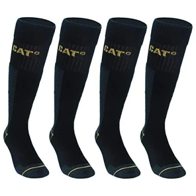 Afbeelding van Caterpillar Real Work Knee High Socks 4 paar lange werksokken voor veiligheidsschoenen heren Versterkt op de hiel en teen Katoenen badstofgarens van uitstekende kwaliteit (Zwart, 39 42)