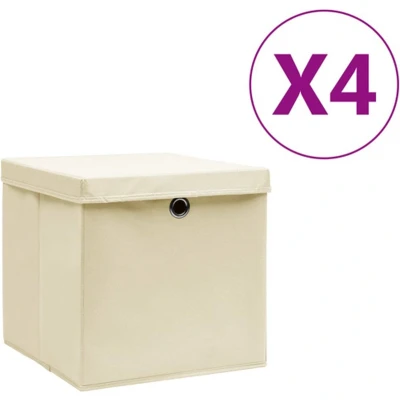 Afbeelding van vidaXL Opbergboxen met deksel 4 st 28x28x28 cm crèmekleurig