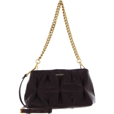 Afbeelding van COCCINELLE Leren Schoudertas Avondtas Ophelie Goodie Handbag Darkbrown Donkerbruin