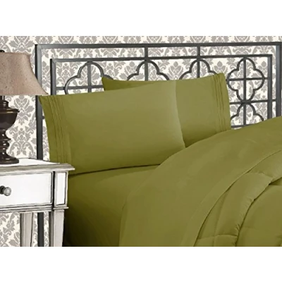 Afbeelding van Elegant Comfort Luxe 1500 Premium Hotelkwaliteit Microfiber Drielijn Geborduurde Zachtste 4 delige lakenset, kreuk en vervagingsbestendig, 2 aparte bedden, saliegroen