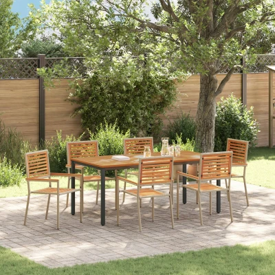 Afbeelding van vidaXL 7 delige tuin eethoek beige poly rattan acacia