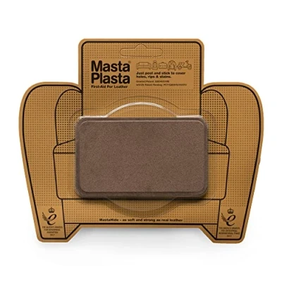 Afbeelding van MastaPlasta suède reparatiepleister zelfklevend, premium bruin 10 cm x 6 cm. Eerste hulp voor banken, autostoelen, handtassen, jassen, enz