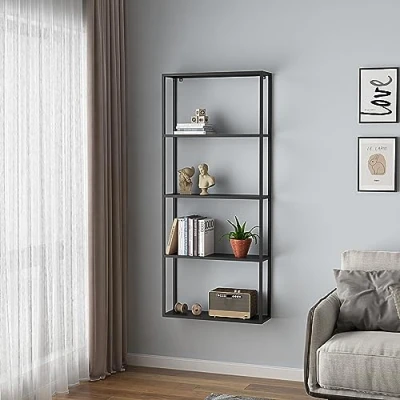 Afbeelding van Wandplank Jämijärvi staal 140x60x18 cm zwart