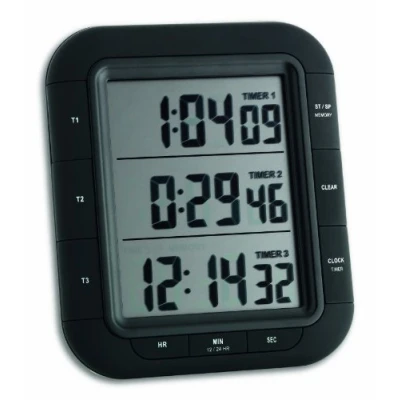 Afbeelding van TFA Dostmann elektronische drievoudige timer TRIPLE TIME XL, 38.2023, 3 timer, klok, stopwatch, aanwijzing uren/ minuten/ seconden, memory functie, zwart, (L) 103 x (B) 20 (H) 121 (103) mm