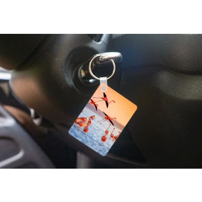 Afbeelding van Sleutelhanger Vogel Flamingo Water Zonsondergang Roze Uitdeelcadeautjes Plastic