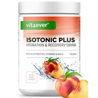 Afbeelding van Isotonic Plus Drink 1050 g Isotonische drankpoeder met koolhydraten, elektrolyten, vitamines en maca Hydratatie &amp; Herstel Formule veganistisch (Peach Iced Tea)
