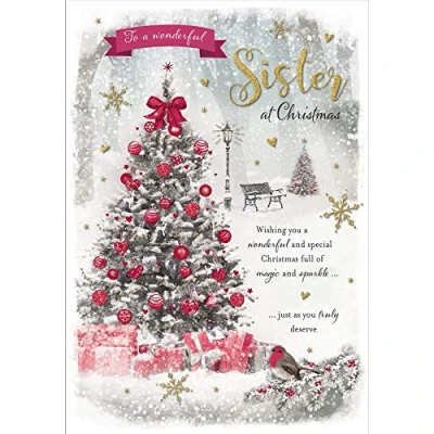 Afbeelding van Piccadilly Greetings Photo Christmas Card Sister, roodbeigebruingrijs, 9 x 6 inch