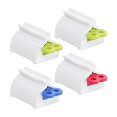 Afbeelding van 4 delige set tandpastapers, tandpastadispenser, buispers, tandpastahouder, tandpastahouder (groen, blauw, rood)