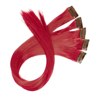 Afbeelding van CAISHA Kleurrijke strengen, strengen 55 cm, 1 clip in extensie, haarverlenging, glad, lang haar, haarstukje, hittebestendig, rood, BST139