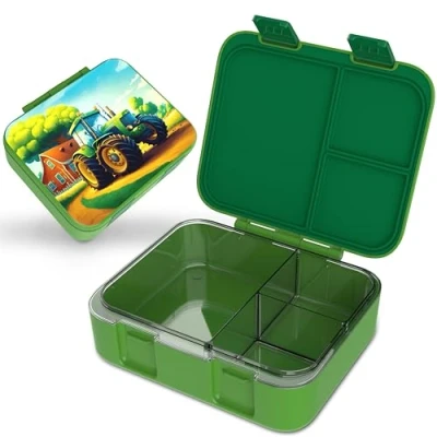 Afbeelding van Jarlson® Mili Broodtrommel voor kinderen, met vakken, BPA vrij, bento box, lekvrij, snackbox, snackbox kleuterschool en school, 1000 ml, lichtgewicht (tractorgroen)