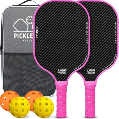 Afbeelding van BAGAIL Pickleball peddels, USAPA goedgekeurde set, lichtgewicht augurkenbalrackets met 4 ballen, 1 tas, ontworpen in Californië voor tractie en stabiliteit 2 stuks, grijs