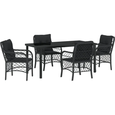 Afbeelding van vidaXL 5 delige Tuindining set met Kussens Zwart Poly Rattan