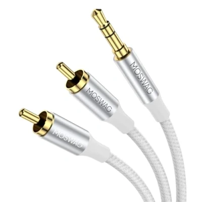 Afbeelding van MOSWAG Audiokabel 3,5 mm stekker naar 2 RCA audio stereo Hi Fi splitterkabel Y metalen behuizing compatibel met luidsprekers voor smartphone tablet HDTV MP3 speler