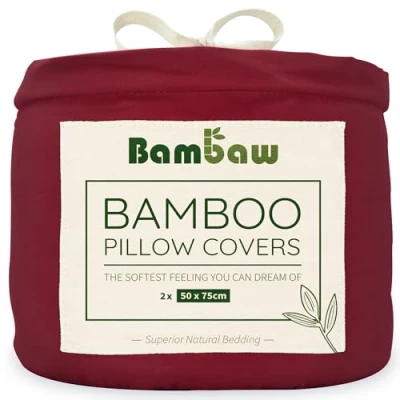 Afbeelding van Bambaw kussenslopen van bamboe, zachte hotelkwaliteit, verkoelend, antirimpel kussenovertrek, set 2 luxe queensize 50 x 75 cm, bordeauxrood