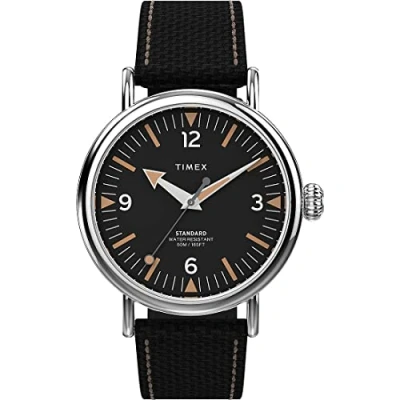 Afbeelding van Timex Heren analoog armbandhorloge met stoffen band Standard Collection, zwart, Riemen.