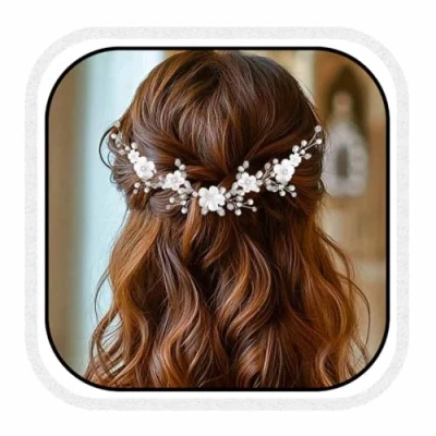 Afbeelding van Unicra haaraccessoire voor bruid/huwelijk, gebloemde haaraccessoires, bruidshaarstuk met parels, haarband vrouwen en meisjes (Zilver)