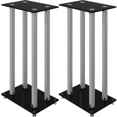 Afbeelding van vidaXL Luidsprekerstandaards 2 st 4 pijlers gehard glas zwart zilver
