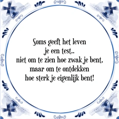 Afbeelding van Soms geeft het leven je een test.. niet om te zi Tegeltje + Spreuk