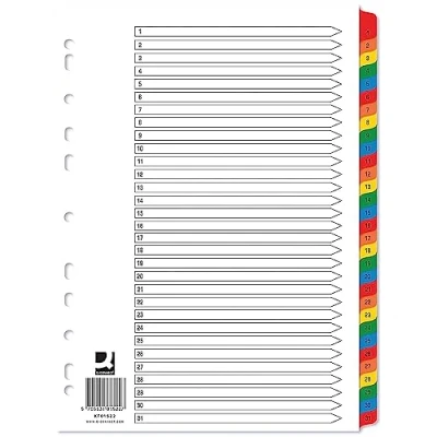 Afbeelding van Q Connect KF01522 Index A4 Multi Ponste 1 31 Versterkte Colour Genummerde Tabs