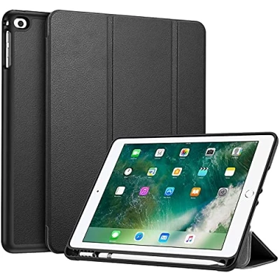 Afbeelding van Fintie Hoes voor iPad 9.7&quot; 2018/2017, 6e / 5e Gen Beschermhoes, zachte TPU achterkant afdekking Case Cover met ingebouwde Pencil houder, auto slaap/waak Zwart