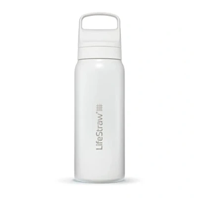 Afbeelding van LifeStraw Go serie Geïsoleerde roestvrijstalen waterfilterfles voor reizen en dagelijks gebruik, verwijdert bacteriën, parasieten microplastics, verbetert de smaak, 24 oz Polar White