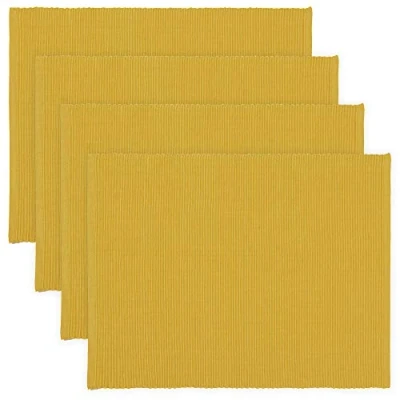 Afbeelding van LINUM UNI Decoratieve set van 4 Placemats voor Eettafel 35x46 cm, 100% Geribbeld Katoen, Machinewasbaar, Mosterdgeel