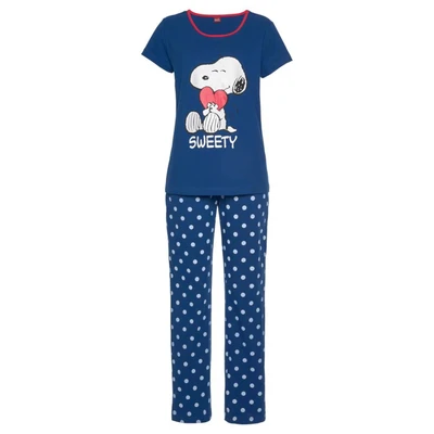 Afbeelding van Peanuts Pyjama met snoopy print en gestippelde broek (2 delig, 1 stuk)