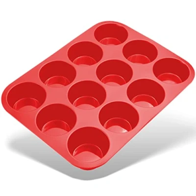Afbeelding van Belmalia Muffin Bakvorm Silicone, 12 Holtes, Antiaanbaklaag, Cupcake, Brownies, Muffins Vorm, Rood