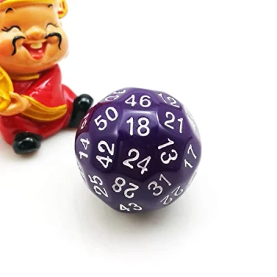 Afbeelding van Bescon vijftigzijdige dobbelsteen, 50 zijdige kubus, zijden dobbelstenen, D50 30 mm grote gamingdobbelstenen paarse ondoorzichtige kleur met witte cijfers