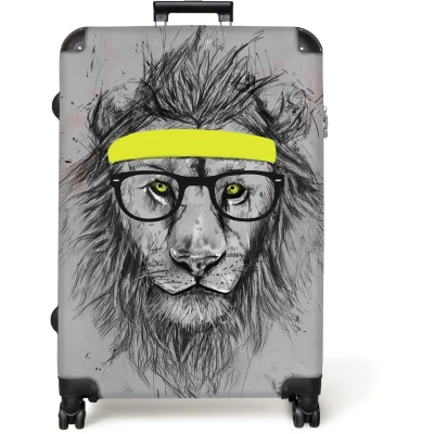 Afbeelding van NoBoringSuitcases.com® Koffer groot Reiskoffer lichtgewicht Leeuw Bril Geel Dieren Rolkoffer met 4 wielen Grote trolley XL 98 liter bagage