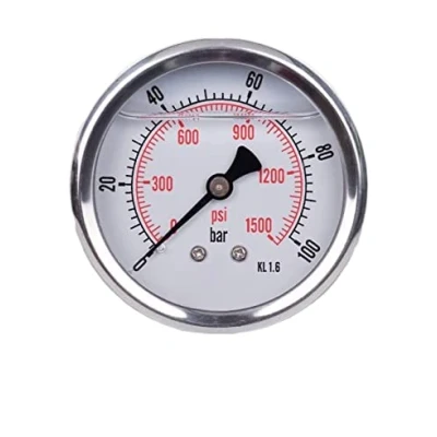 Afbeelding van Manometer glycerine axiale aansluiting roestvrij staal IP65 63mm met achterste 1/4 (0 100 bar)