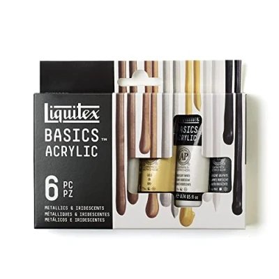 Afbeelding van Liquitex 3699399 Basics enkelvoudig pigmenteerde acrylverf, kunstenaarspigmenten, lichtecht, medium viscositeit, goede kwaliteit, satijn finish Set 6 x 22ml , Metallic &amp; Iridescent