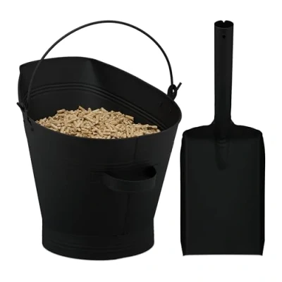 Afbeelding van Relaxdays asemmer met schep 11 liter kolenemmer pellets ijzer zwart