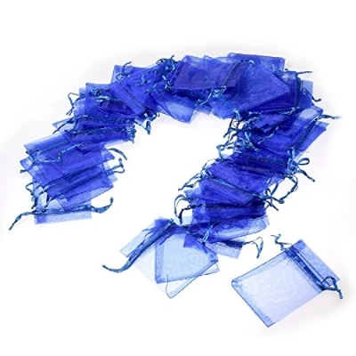 Afbeelding van JZK 50 Stuks 7x9 cm Blauw klein gunstzakken organza feesttassen confetti tas snoepzak gunstzakjes tasjes met trekkoord voor Bruiloft Kinderen verjaardagsfeestje