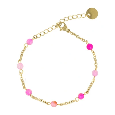 Afbeelding van Minimalistische goudkleurige schakelarmband Met Rose Stripe Agate Zomerse armband kleine edelstenen luxe cadeauverpakking