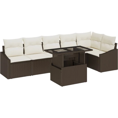 Afbeelding van vidaXL 7 Persoons Tuin Sofa Set met Kussens Bruin Poly Rattan