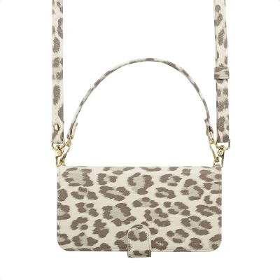 Afbeelding van Selencia Hoesje Geschikt voor iPhone 16e Sabi Bookcase met panterprint Soft Ivory