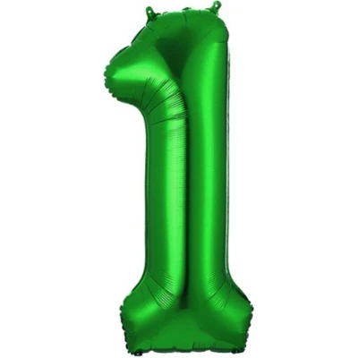 Afbeelding van Ballon Cijfer 1 Jaar Groen Folie Verjaardag versiering ballonnen Feest Met Rietje 36Cm