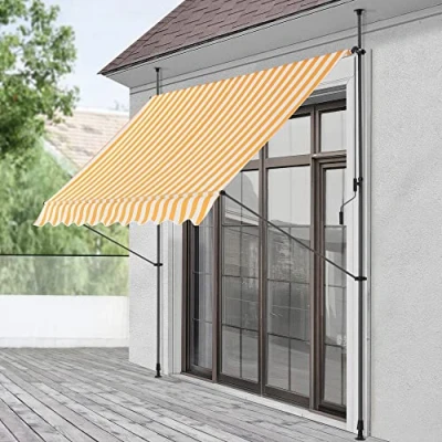 Afbeelding van Klem zonwering luifel uitschuifbaar geel en wit 200x120 cm