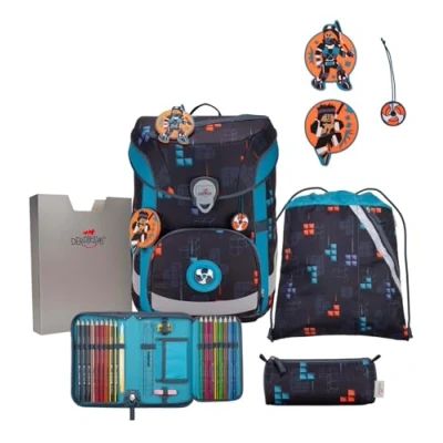 Afbeelding van DerDieDas Schooltas ErgoFlex Easy Schulranzenset 5 delig Ninja Fighter Donkerblauw