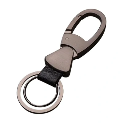 Afbeelding van Cerbery Elegante sleutelhanger van leer met ringen en geschenkdoos geschenkring dames gravure heren foto auto, Zwart, M